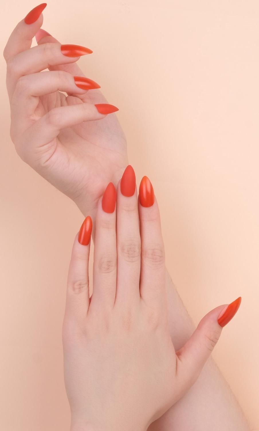 Накладные ногти, 24 шт, с клеевыми пластинами, форма миндаль, цвет коралловый