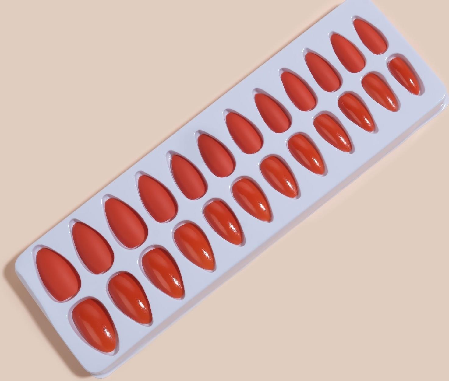 Накладные ногти, 24 шт, с клеевыми пластинами, форма миндаль, цвет коралловый