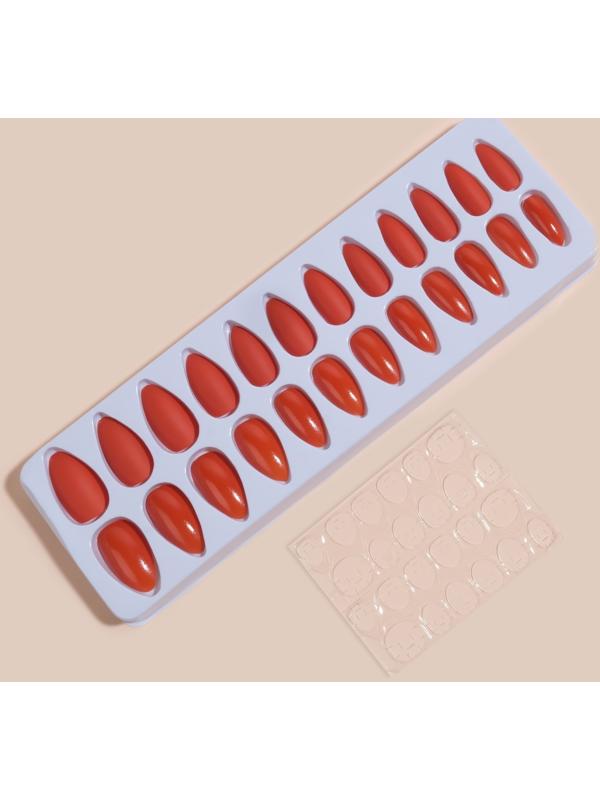 Накладные ногти, 24 шт, с клеевыми пластинами, форма миндаль, цвет коралловый