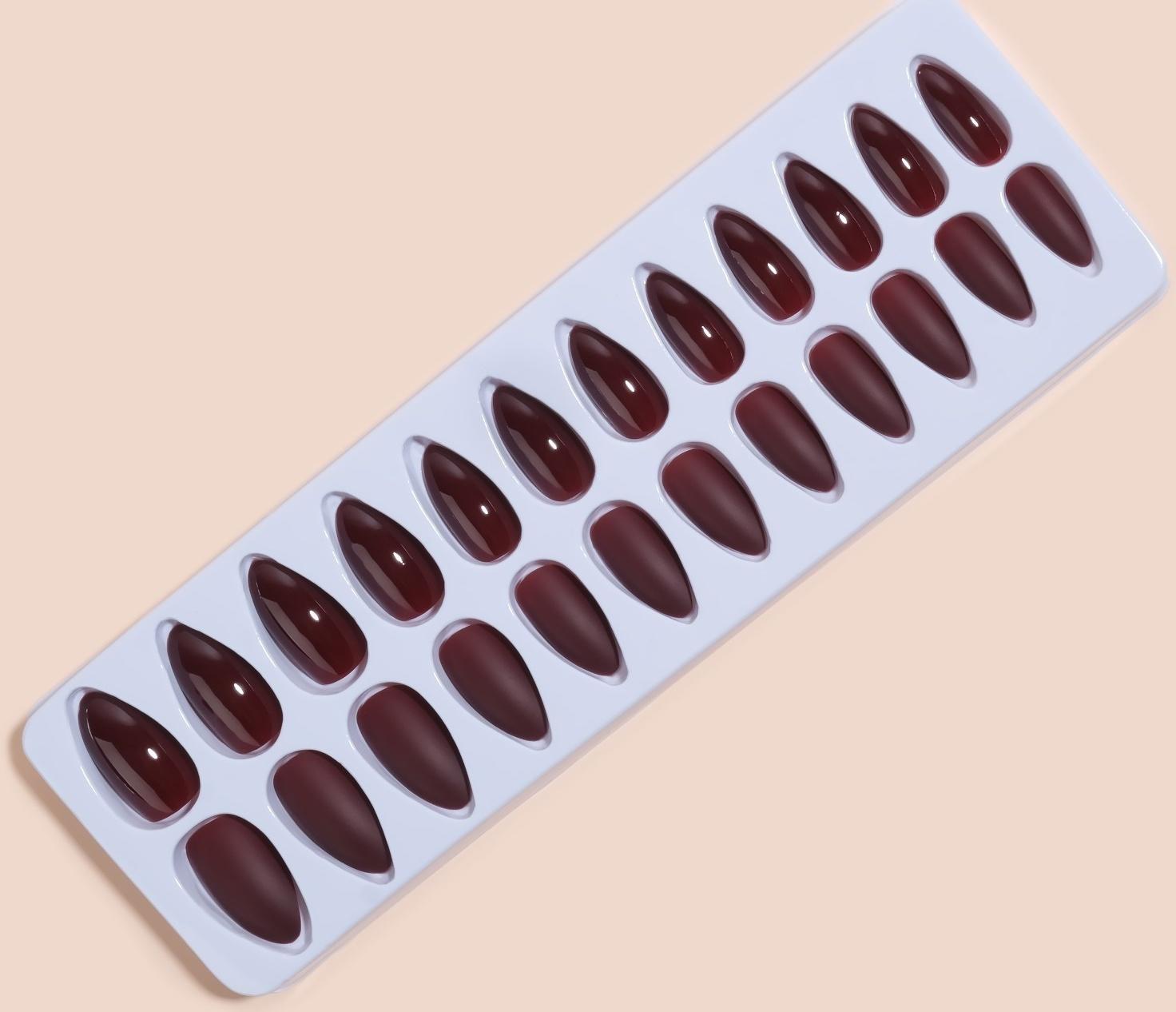 Накладные ногти, 24 шт, с клеевыми пластинами, форма миндаль, цвет бордовый