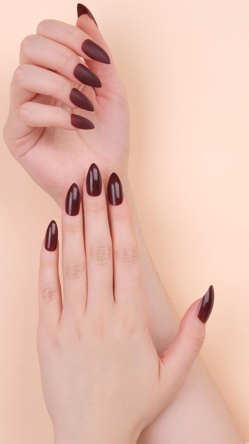 Накладные ногти, 24 шт, с клеевыми пластинами, форма миндаль, цвет бордовый