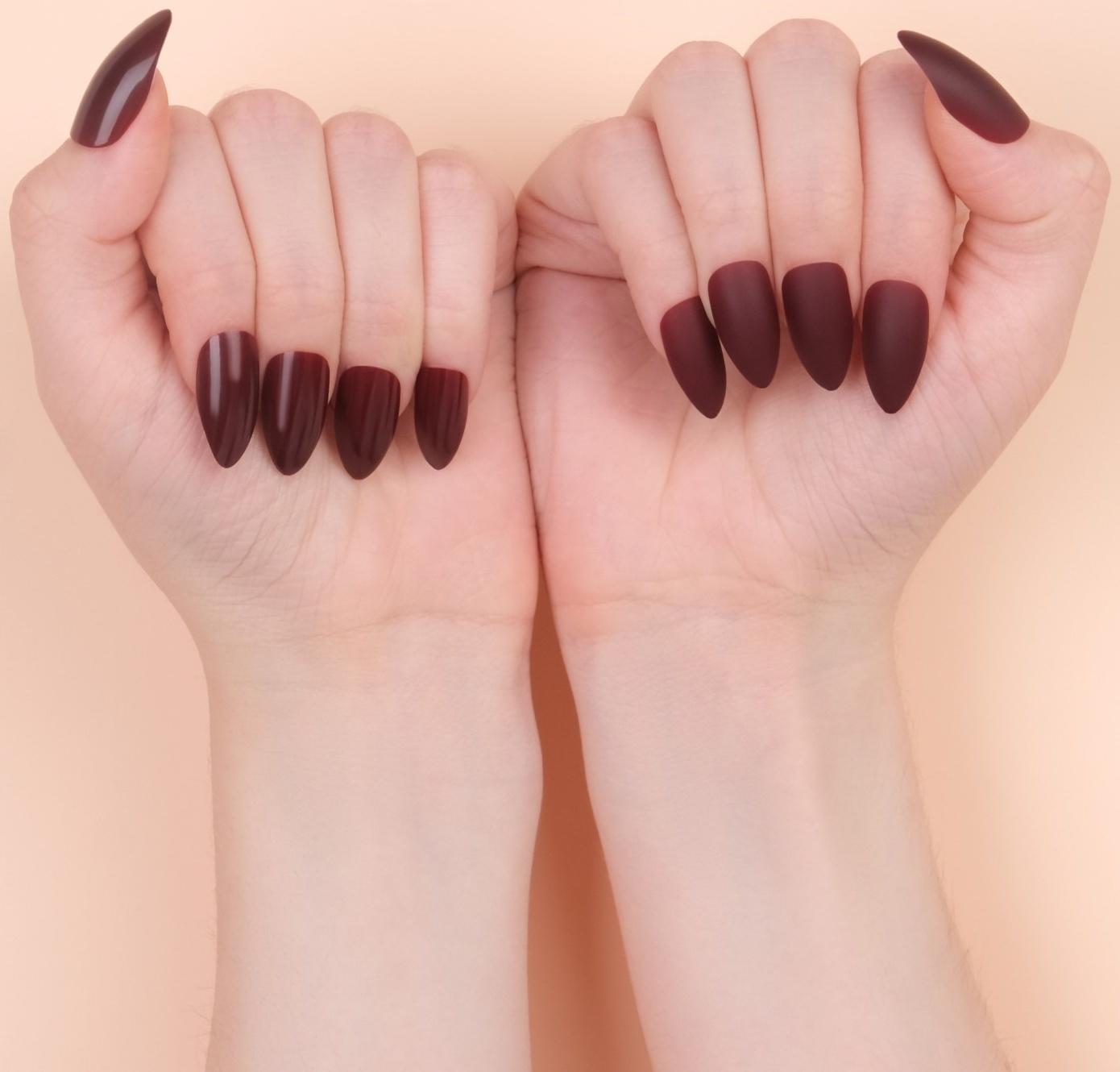 Накладные ногти, 24 шт, с клеевыми пластинами, форма миндаль, цвет бордовый