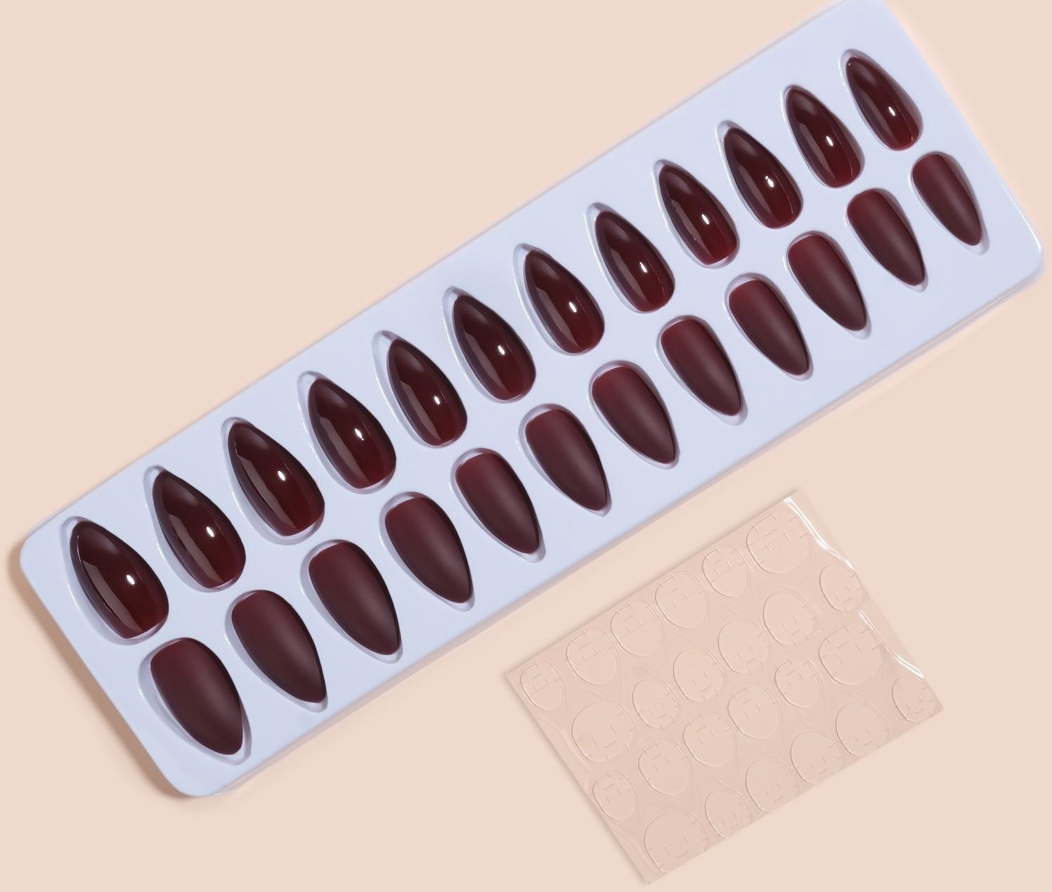 Накладные ногти, 24 шт, с клеевыми пластинами, форма миндаль, цвет бордовый