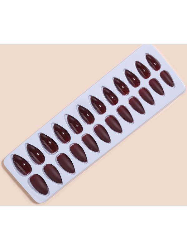 Накладные ногти, 24 шт, с клеевыми пластинами, форма миндаль, цвет бордовый