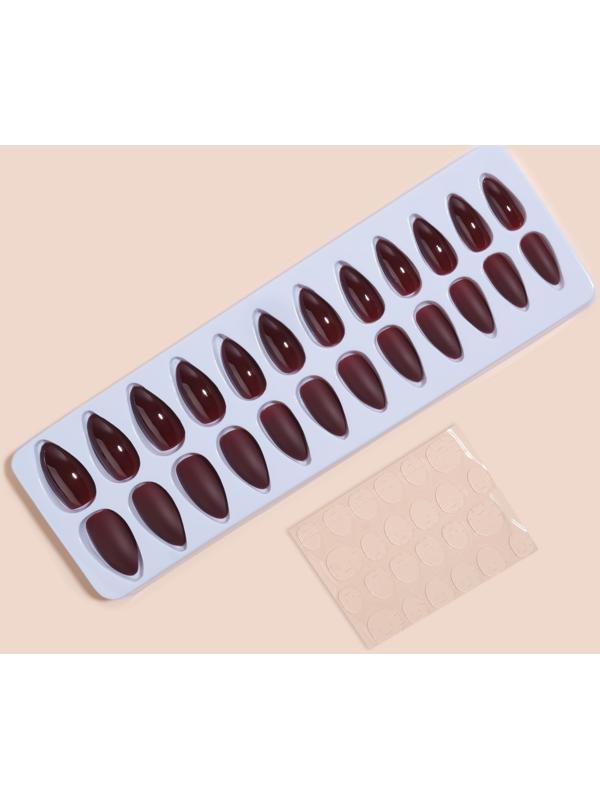 Накладные ногти, 24 шт, с клеевыми пластинами, форма миндаль, цвет бордовый