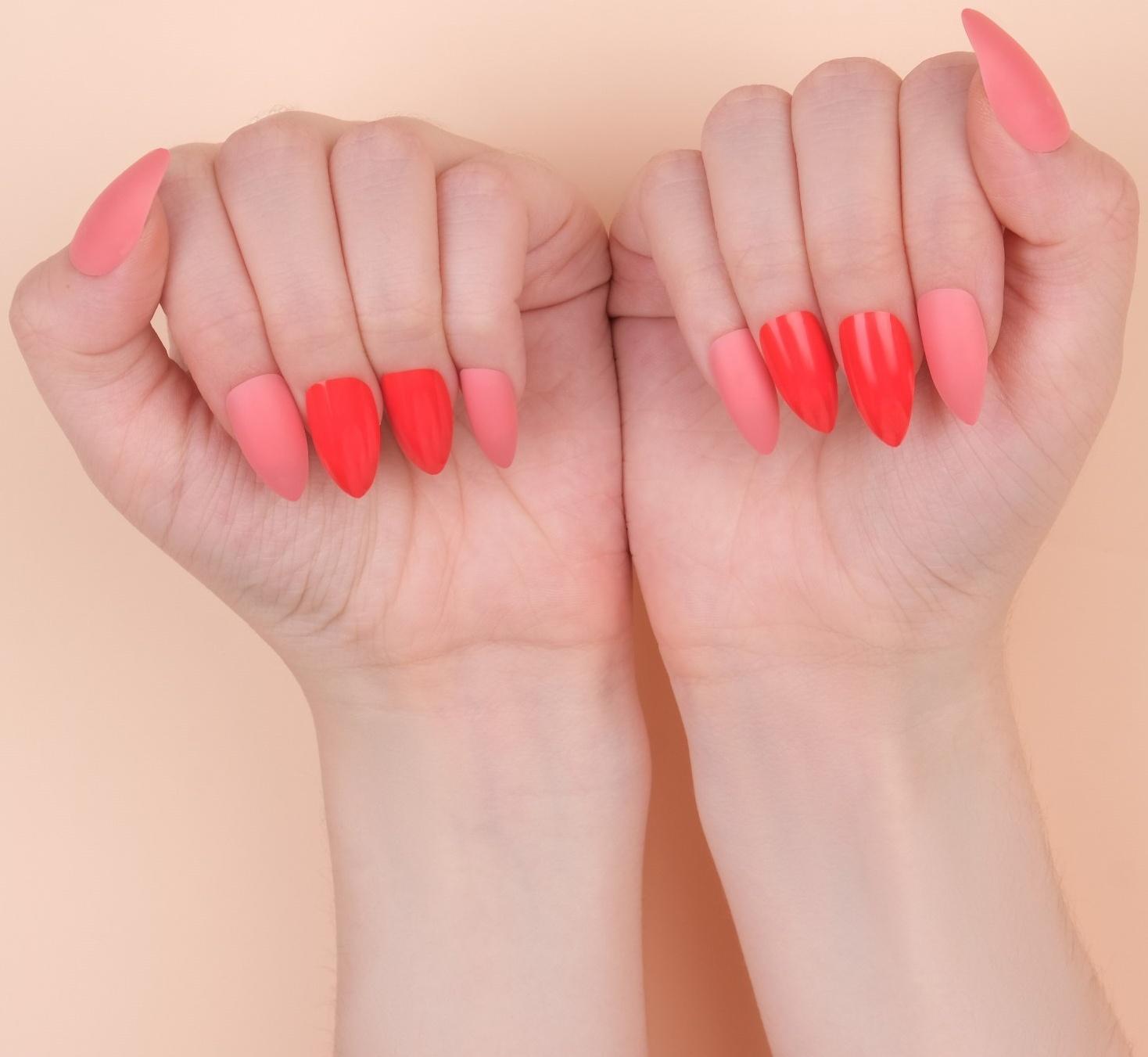 Накладные ногти, 24 шт, с клеевыми пластинами, форма миндаль, цвет неоновый/матовый розовый