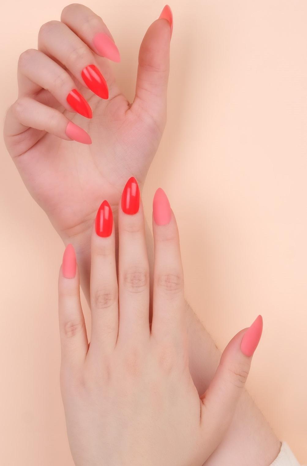 Накладные ногти, 24 шт, с клеевыми пластинами, форма миндаль, цвет неоновый/матовый розовый