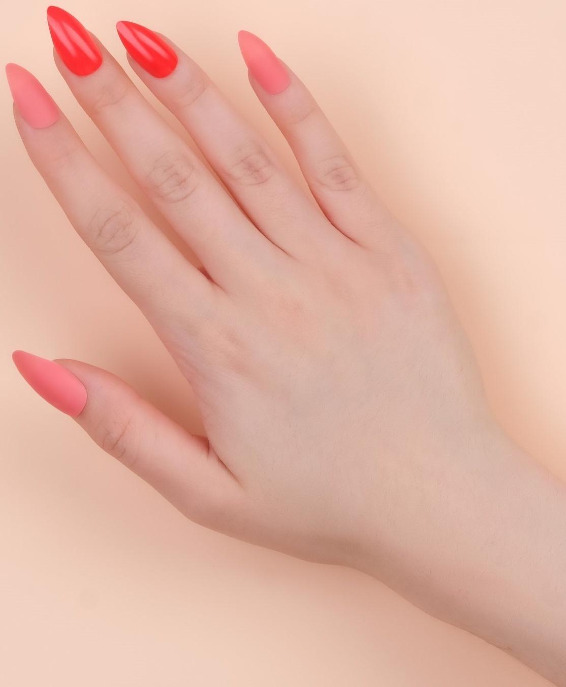 Накладные ногти, 24 шт, с клеевыми пластинами, форма миндаль, цвет неоновый/матовый розовый