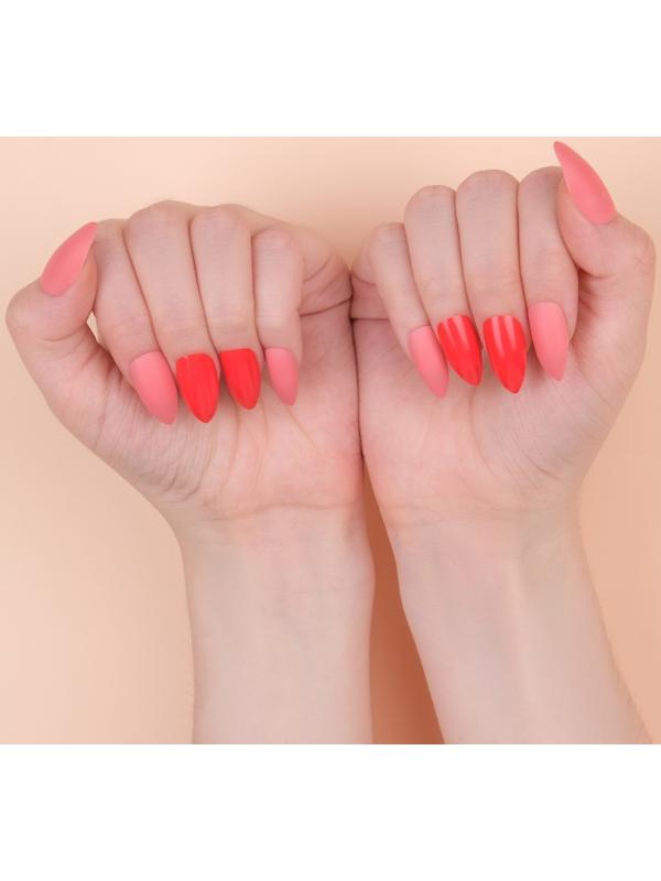Накладные ногти, 24 шт, с клеевыми пластинами, форма миндаль, цвет неоновый/матовый розовый
