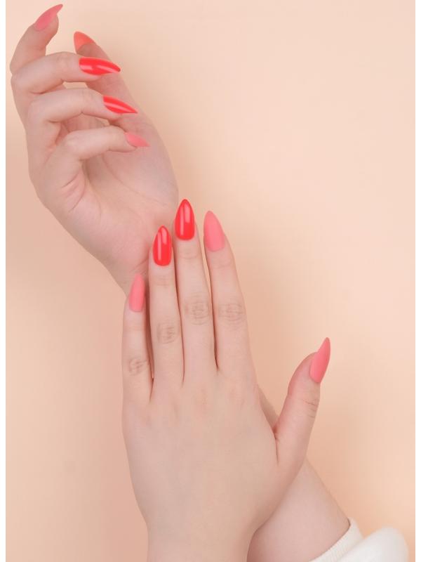 Накладные ногти, 24 шт, с клеевыми пластинами, форма миндаль, цвет неоновый/матовый розовый