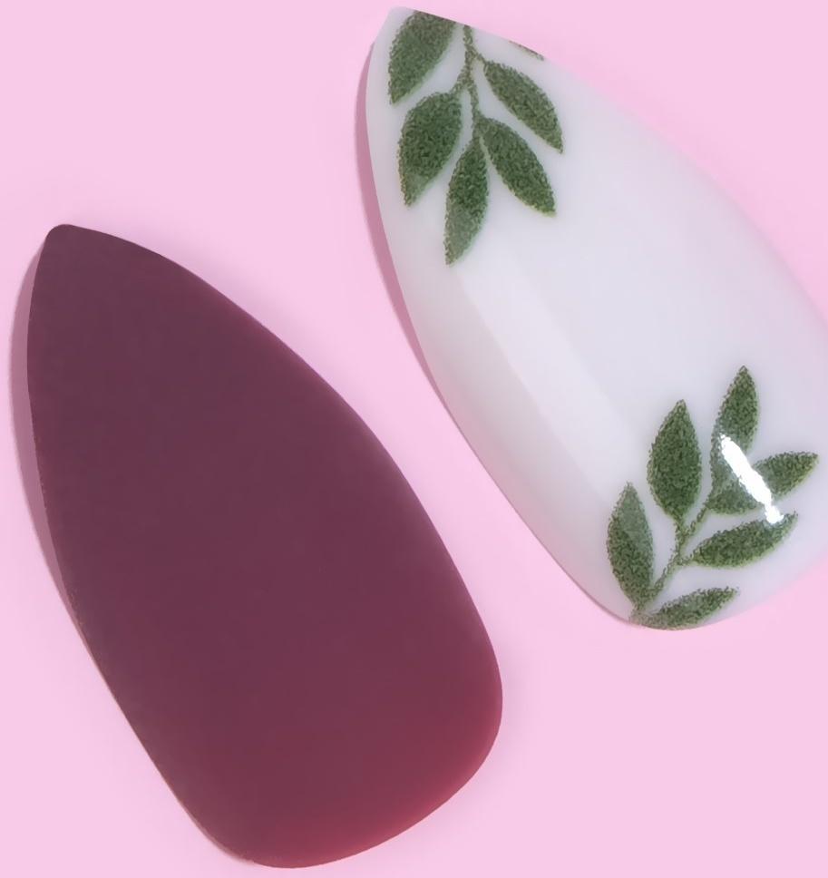 Накладные ногти, 24 шт, с клеевыми пластинами, форма миндаль, цвет матовый бордовый/зелёный/белый