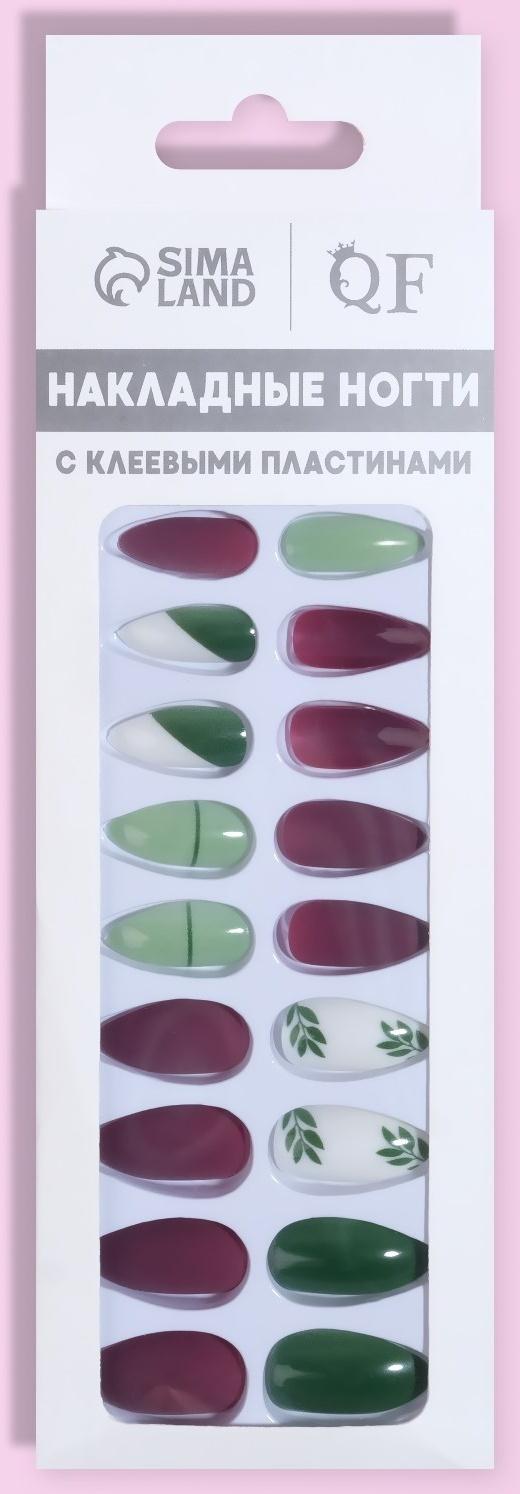 Накладные ногти, 24 шт, с клеевыми пластинами, форма миндаль, цвет матовый бордовый/зелёный/белый