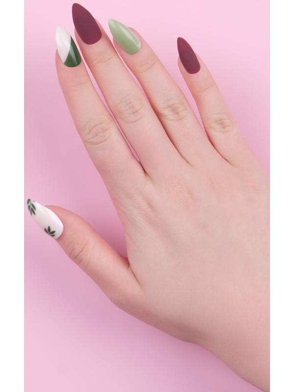 Накладные ногти, 24 шт, с клеевыми пластинами, форма миндаль, цвет матовый бордовый/зелёный/белый