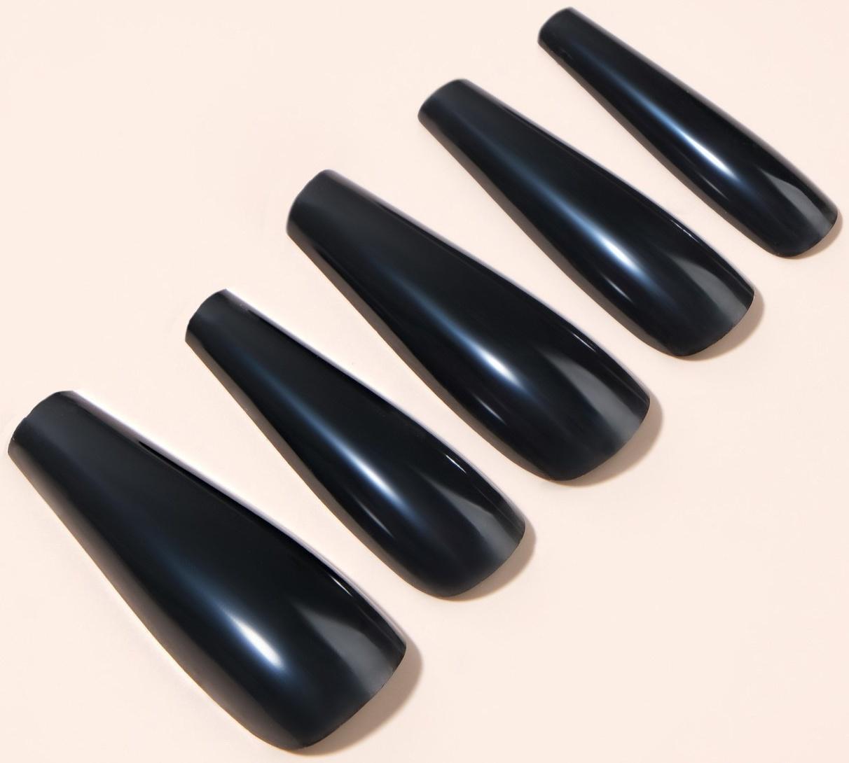 Накладные ногти, 24 шт, форма балерина, цвет чёрный