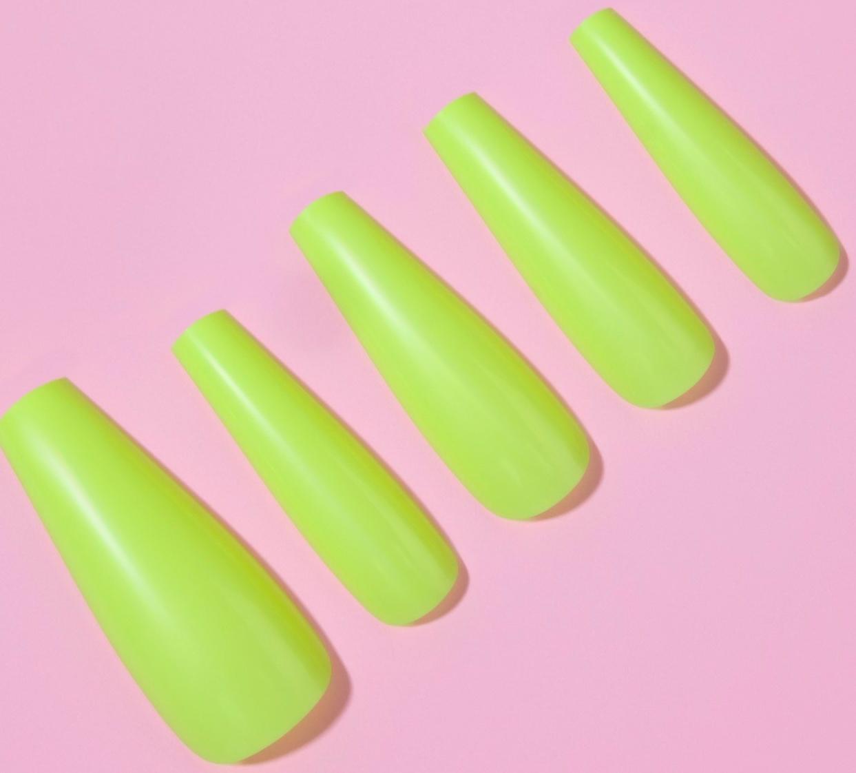 Накладные ногти, 24 шт, форма балерина, цвет неоновый жёлтый