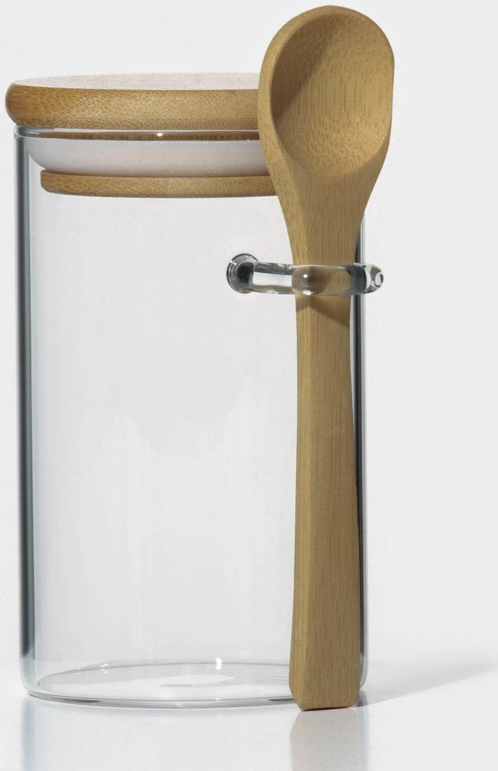 Банка стеклянная для сыпучих продуктов с бамбуковой крышкой и ложкой BellaTenero «Эко» 280 мл, 8,5×7×11 см