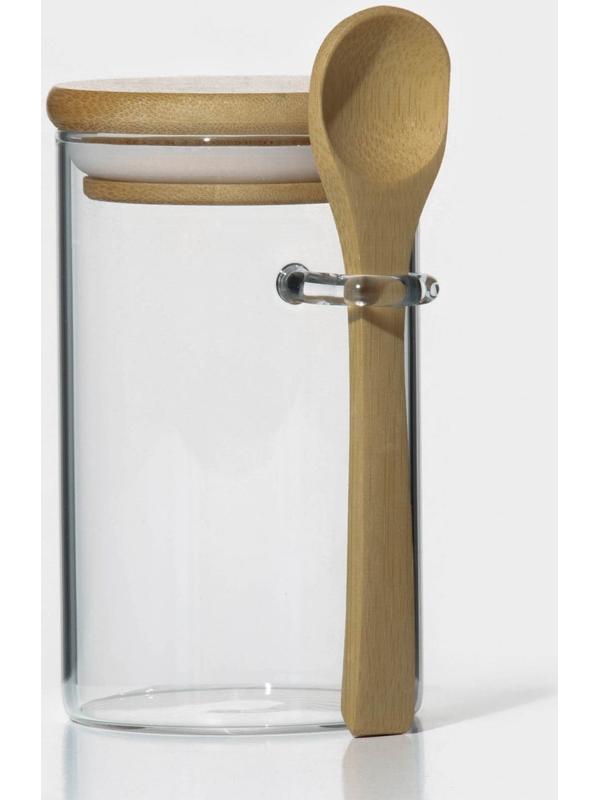 Банка стеклянная для сыпучих продуктов с бамбуковой крышкой и ложкой BellaTenero «Эко» 280 мл, 8,5×7×11 см