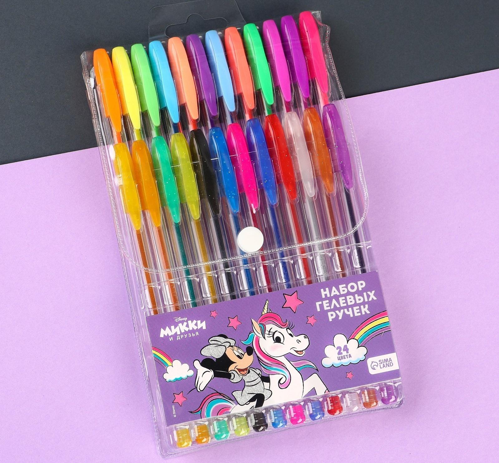 Набор гелевых ручек с блёстками, 24 цвета, Единорог, Минни Маус