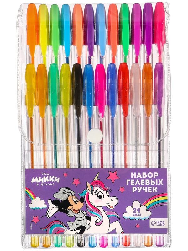 Набор гелевых ручек с блёстками, 24 цвета, Единорог, Минни Маус