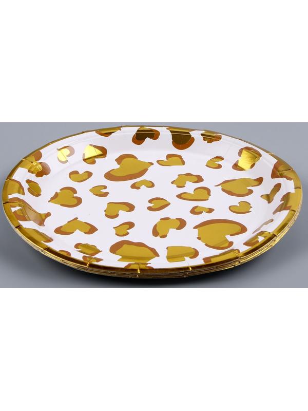 Тарелка бумажная «Золотые сердца», в наборе 6 шт.