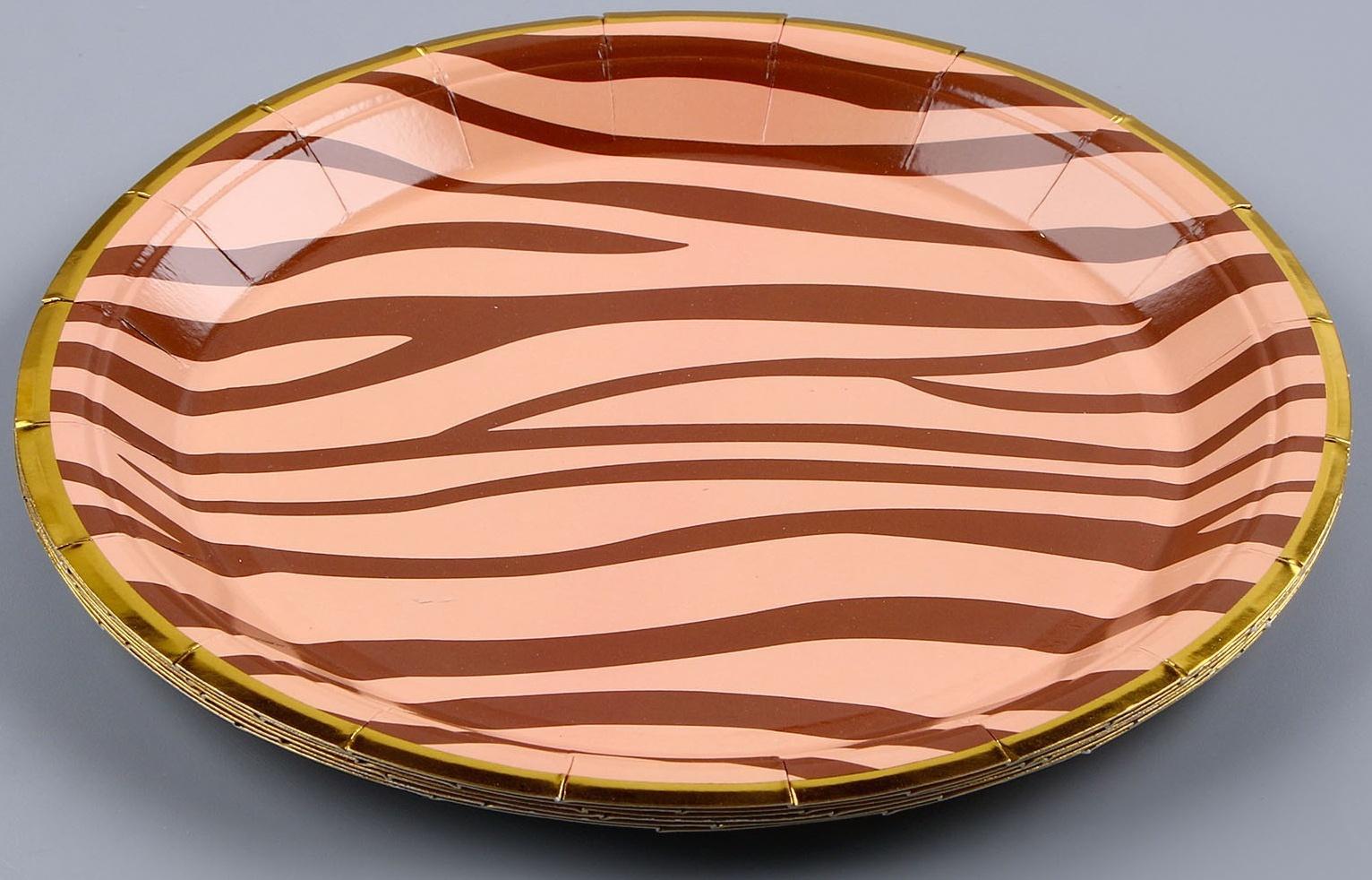 Тарелка бумажная «Полоски», в наборе 6 шт., цвет розовый