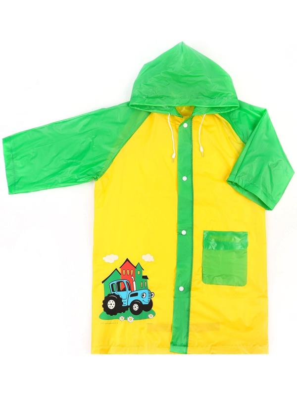 Дождевик детский, размер M, 100-110 см, Синий трактор