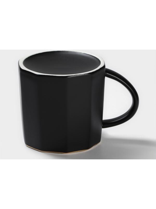 Кружка керамическая с ложкой Simple, 350 мл, цвет чёрный