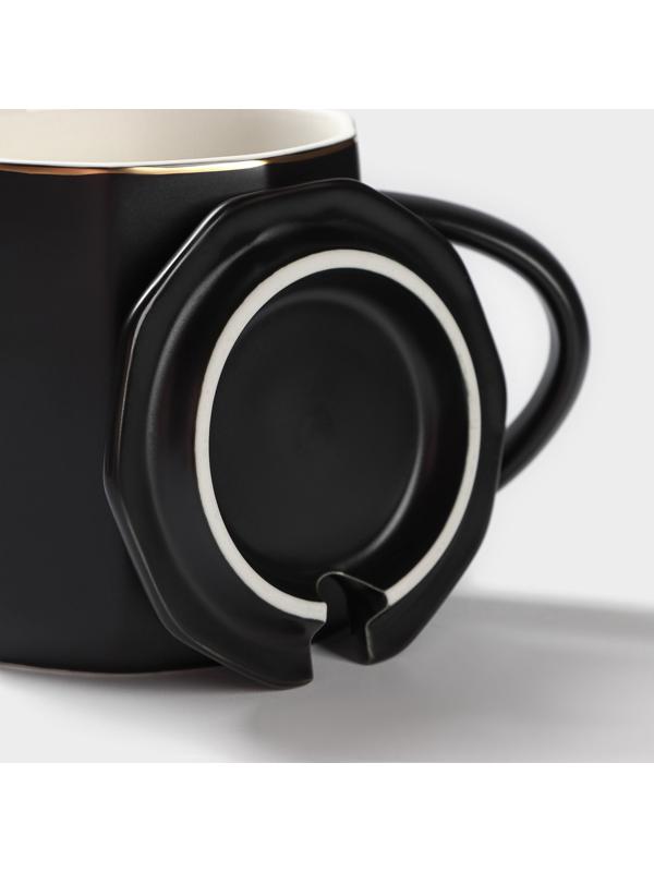 Кружка керамическая с ложкой Simple, 350 мл, цвет чёрный
