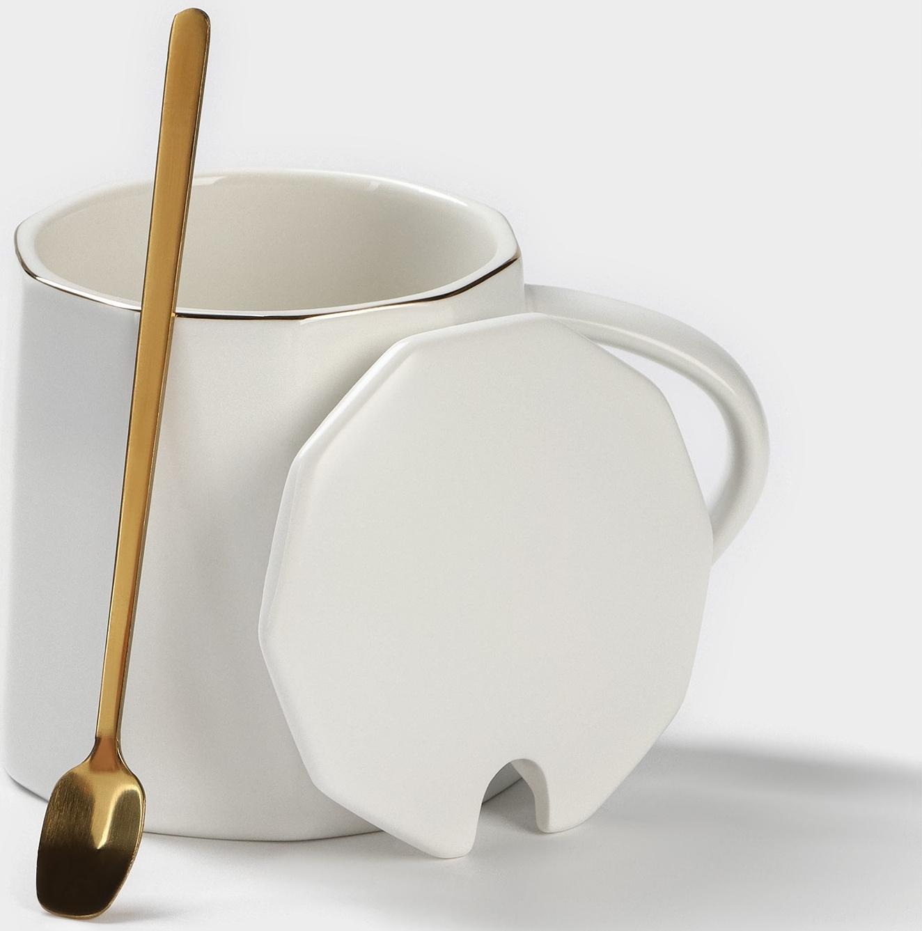 Кружка керамическая с ложкой Simple, 350 мл, цвет белый