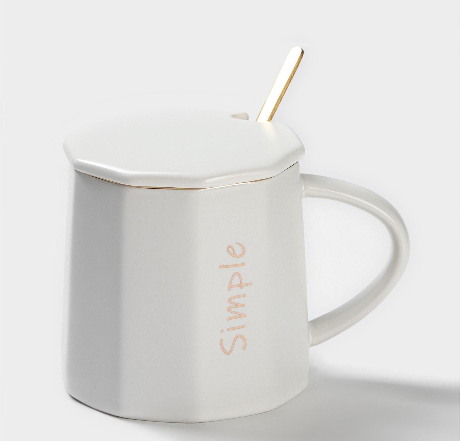 Кружка керамическая с ложкой Simple, 350 мл, цвет белый