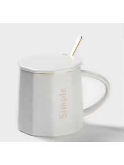 Кружка керамическая с ложкой Simple, 350 мл, цвет белый