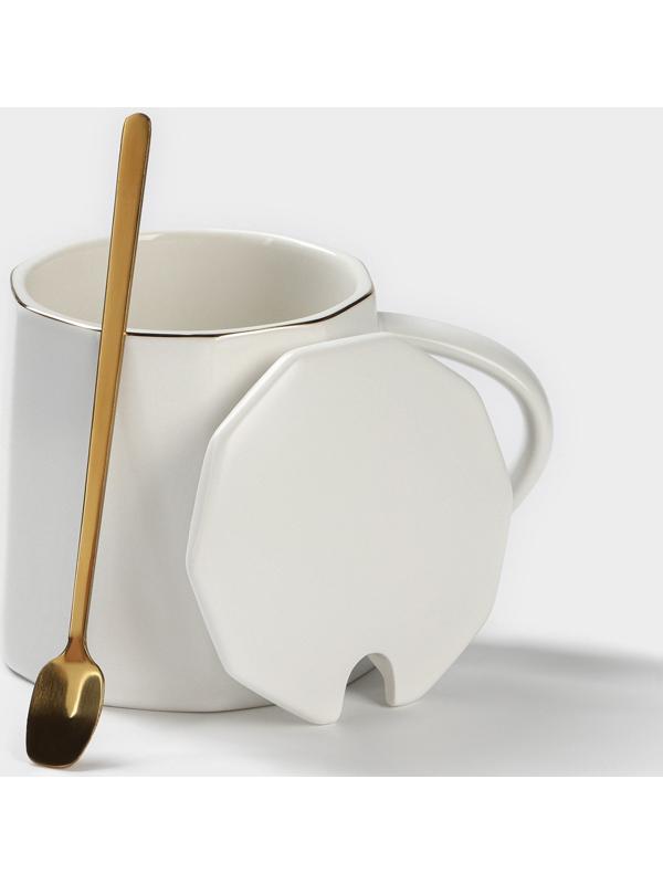 Кружка керамическая с ложкой Simple, 350 мл, цвет белый