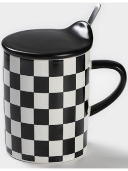 Кружка керамическая с ложкой «Абстракт», 400 мл, цвет чёрный и белый