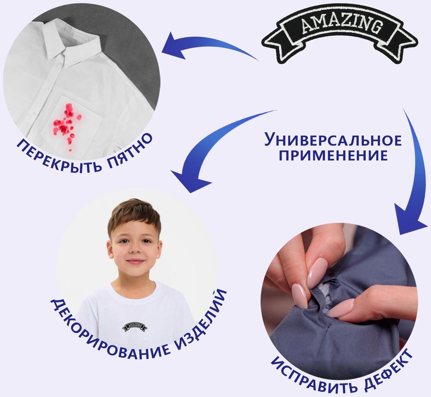 Термоаппликация «Amazing», 10 × 3,6 см, цвет серый