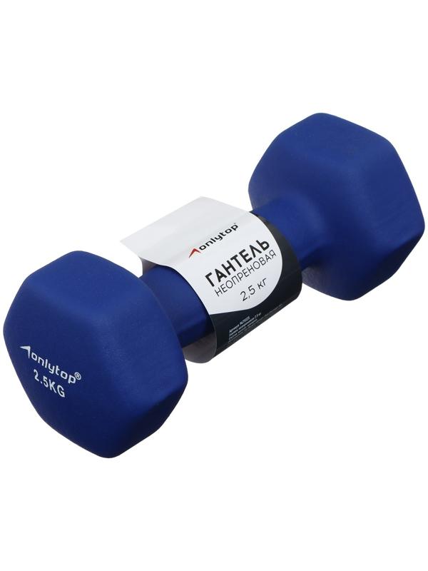Гантель неопреновая ONLYTOP, 2,5 кг, цвет синий