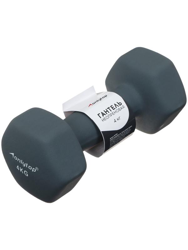 Гантель неопреновая ONLYTOP, 4 кг, цвет серый