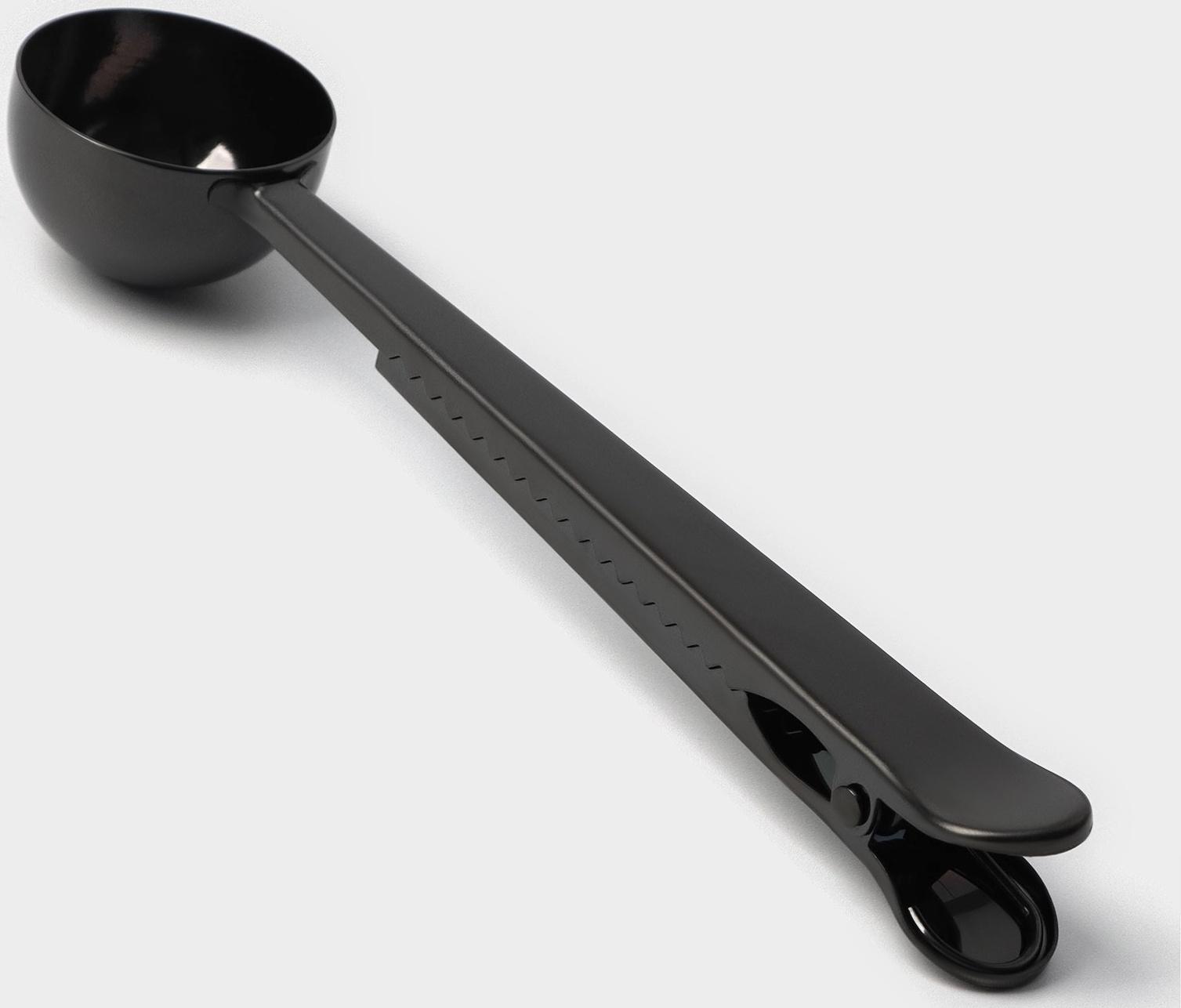 Ложка для кофе Доляна «Aroma», 15 мл, с зажимом, цвет чёрный