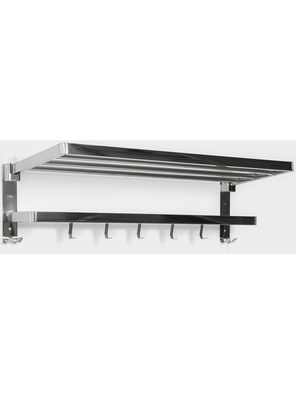 Полка откидная с держателем полотенец, 5 двигающихся крючков, цвет серебристый