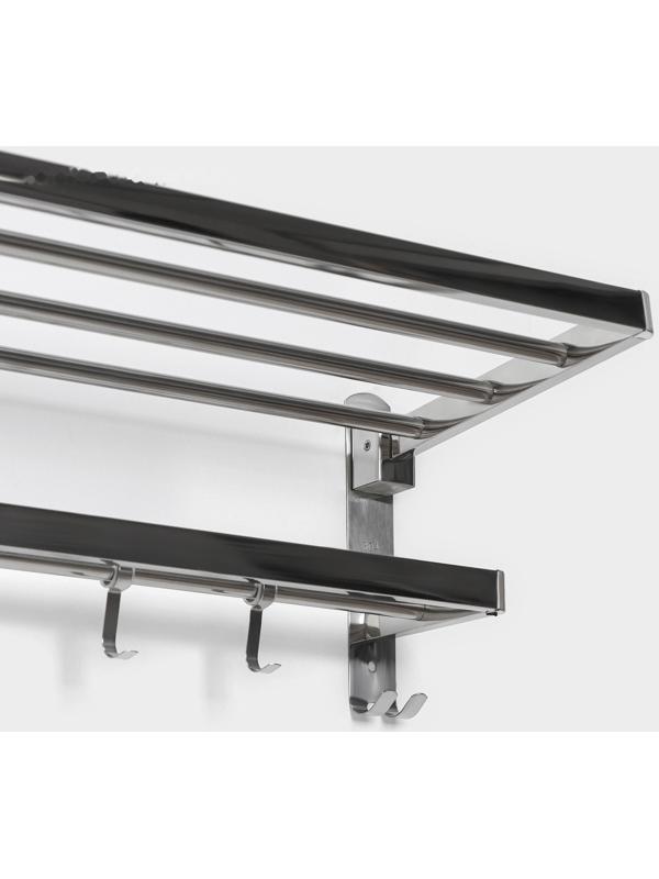 Полка откидная с держателем полотенец, 5 двигающихся крючков, цвет серебристый