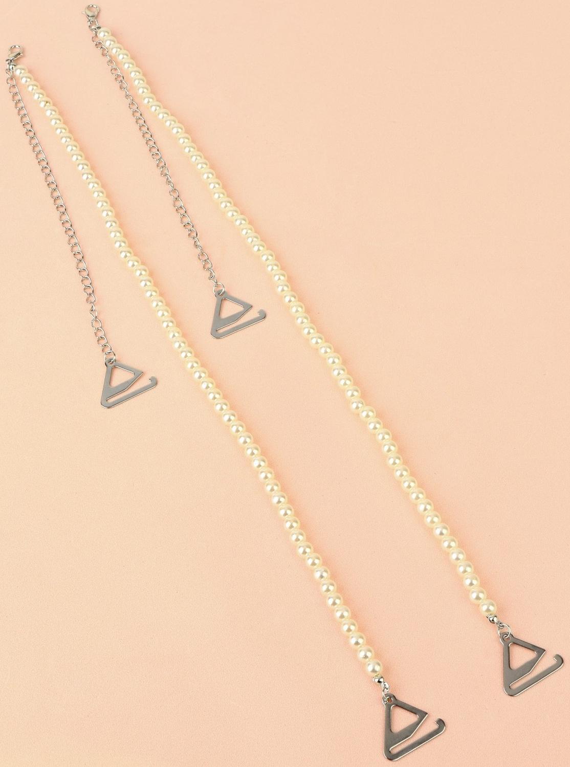 Бретели декоративные с жемчугом, фурнитура металл, 5 мм, 45 см, пара, цвет белый