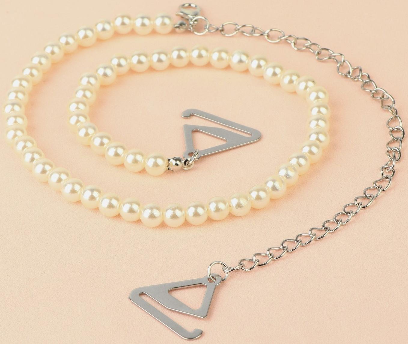 Бретели декоративные с жемчугом, фурнитура металл, 5 мм, 45 см, пара, цвет белый