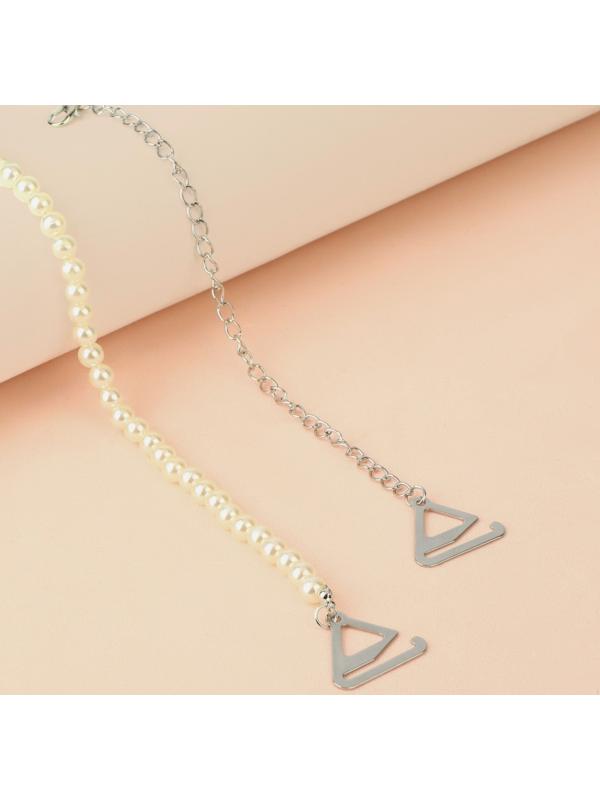 Бретели декоративные с жемчугом, фурнитура металл, 5 мм, 45 см, пара, цвет белый