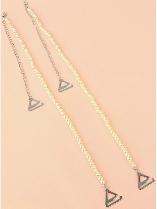 Бретели декоративные с жемчугом, фурнитура металл, 5 мм, 45 см, пара, цвет белый