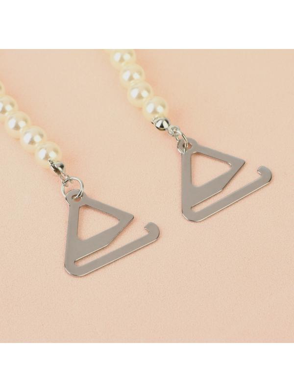 Бретели декоративные с жемчугом, фурнитура металл, 5 мм, 45 см, пара, цвет белый