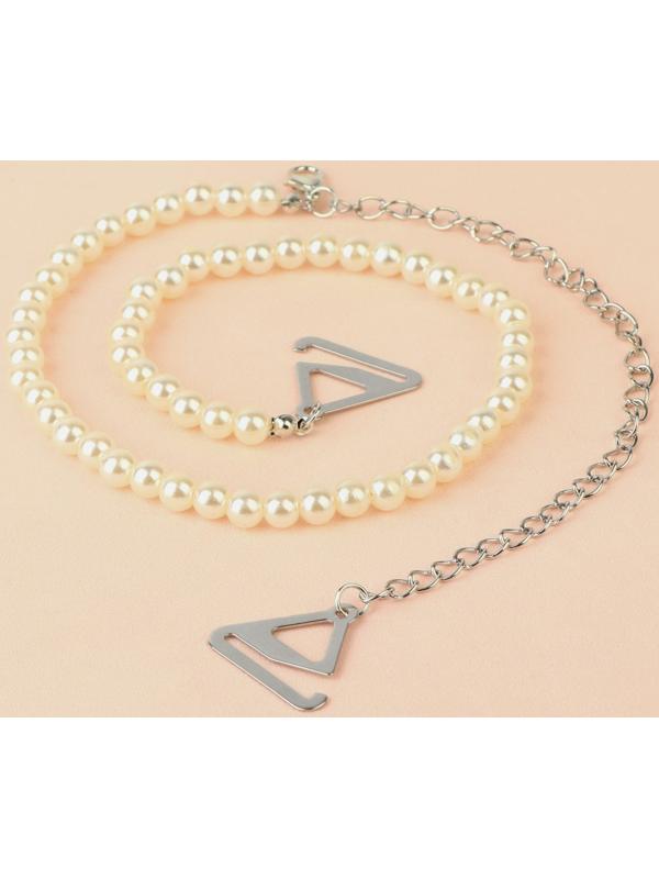 Бретели декоративные с жемчугом, фурнитура металл, 5 мм, 45 см, пара, цвет белый