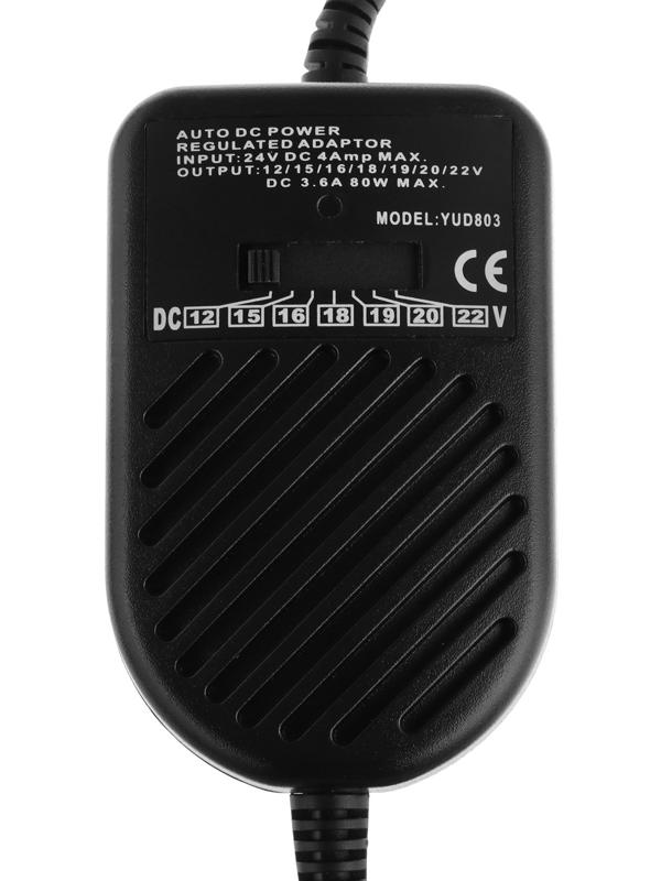 Адаптер питания автомобильный, 8 насадок, 80 Вт, 12 В, 4A, провод 1,2 м