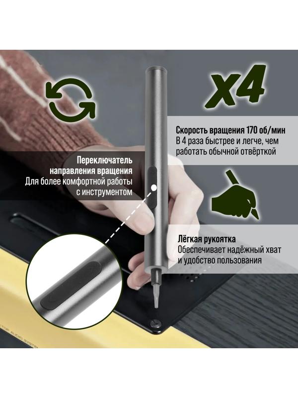 Аккумуляторная отвертка для точных работ ТУНДРА ПРОФИ, 3.6 В, 0.35 Ач,  Li-ion, 27 предметов   97037