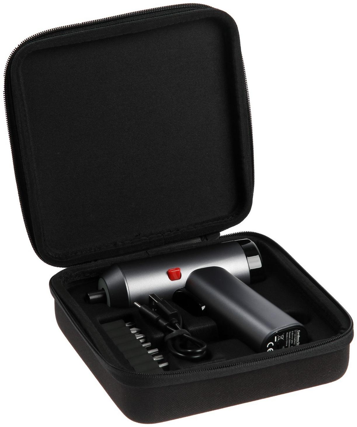 Аккумуляторная отвертка ТУНДРА ПРОФИ, 3.6 В, 2 Ач, Li-ion, 220 об/мин, 12 предметов, кейс