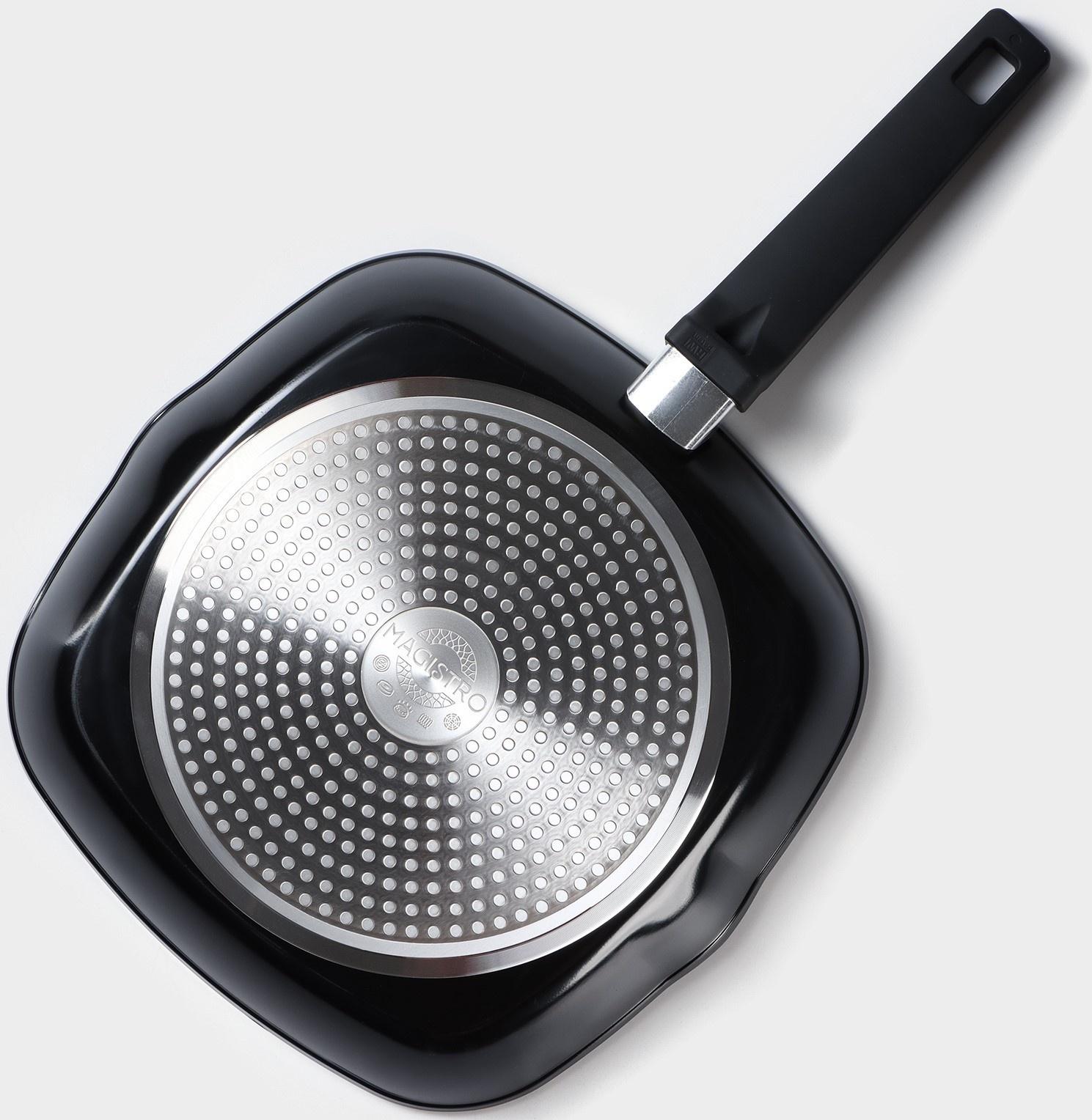 Сковорода гриль квадратная Magistro Flame, 28×28 см, антипригарное покрытие, индукция