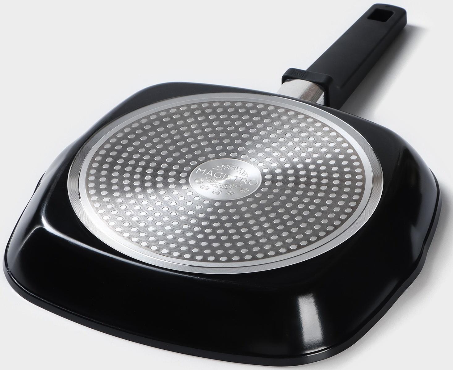 Сковорода гриль квадратная Magistro Flame, 28×28 см, антипригарное покрытие, индукция